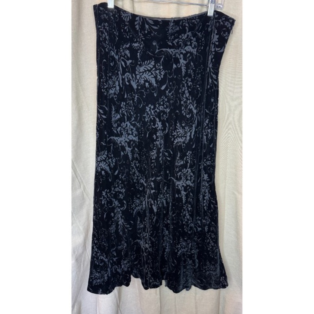 VTG 90s Lauren Ralph Lauren Velvet Silk Blend Black Floral Tudor Maxi Skirt sz14